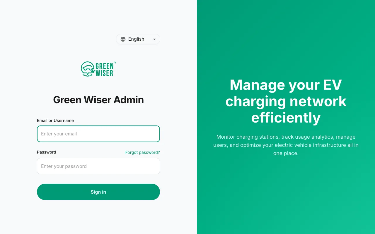 Green Wiser EV charging operator admin console
