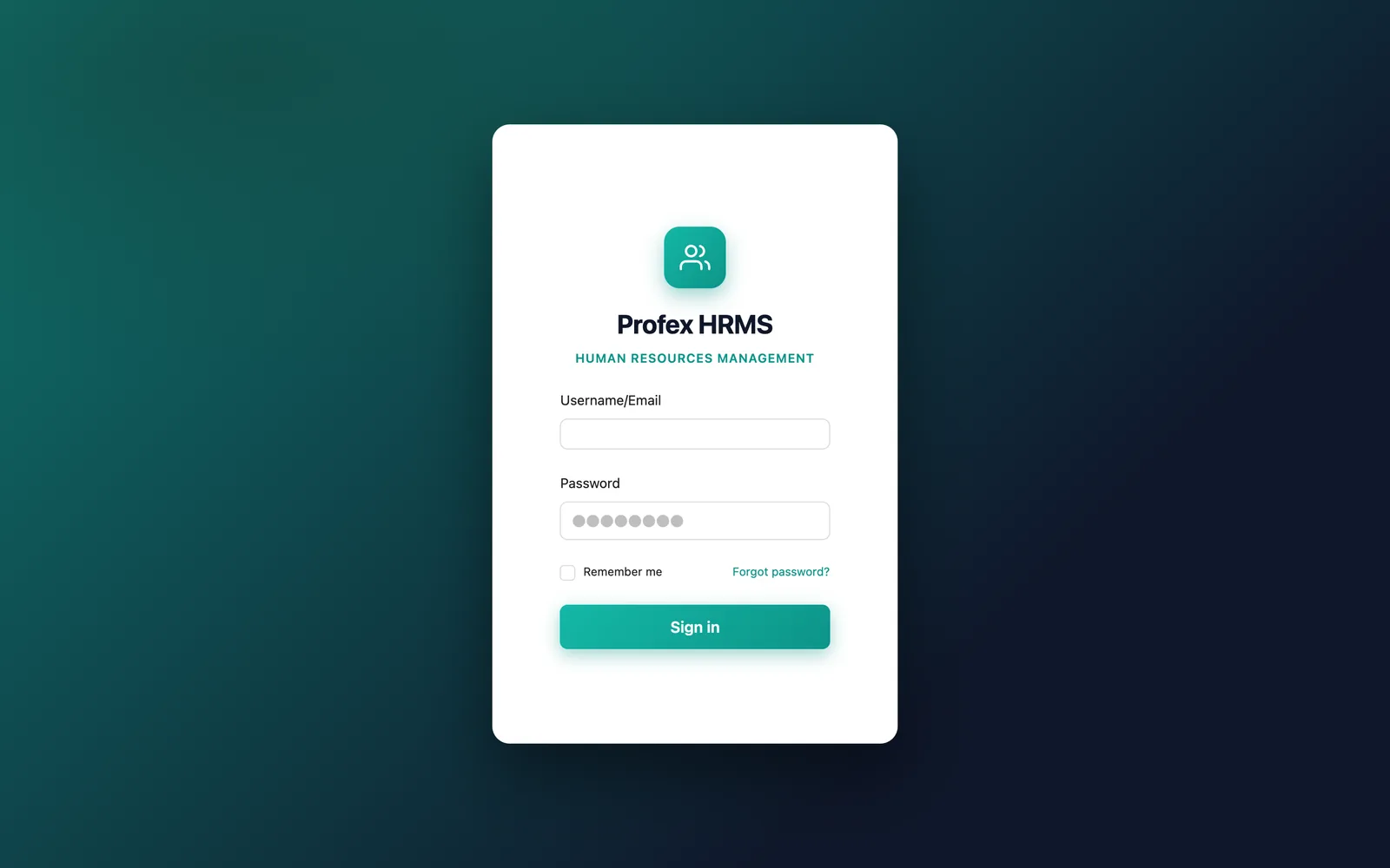 Profex HRMS login screen
